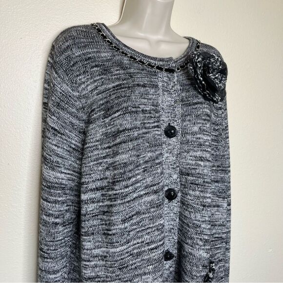 Lane Bryant Metallic Fringe Button Front Cardigan Black White Women Size 14/16 - Picture 2 of 15